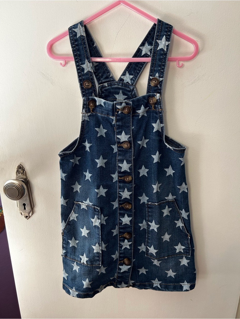 wonder nation Blue Star-Print Denim Overall Dress